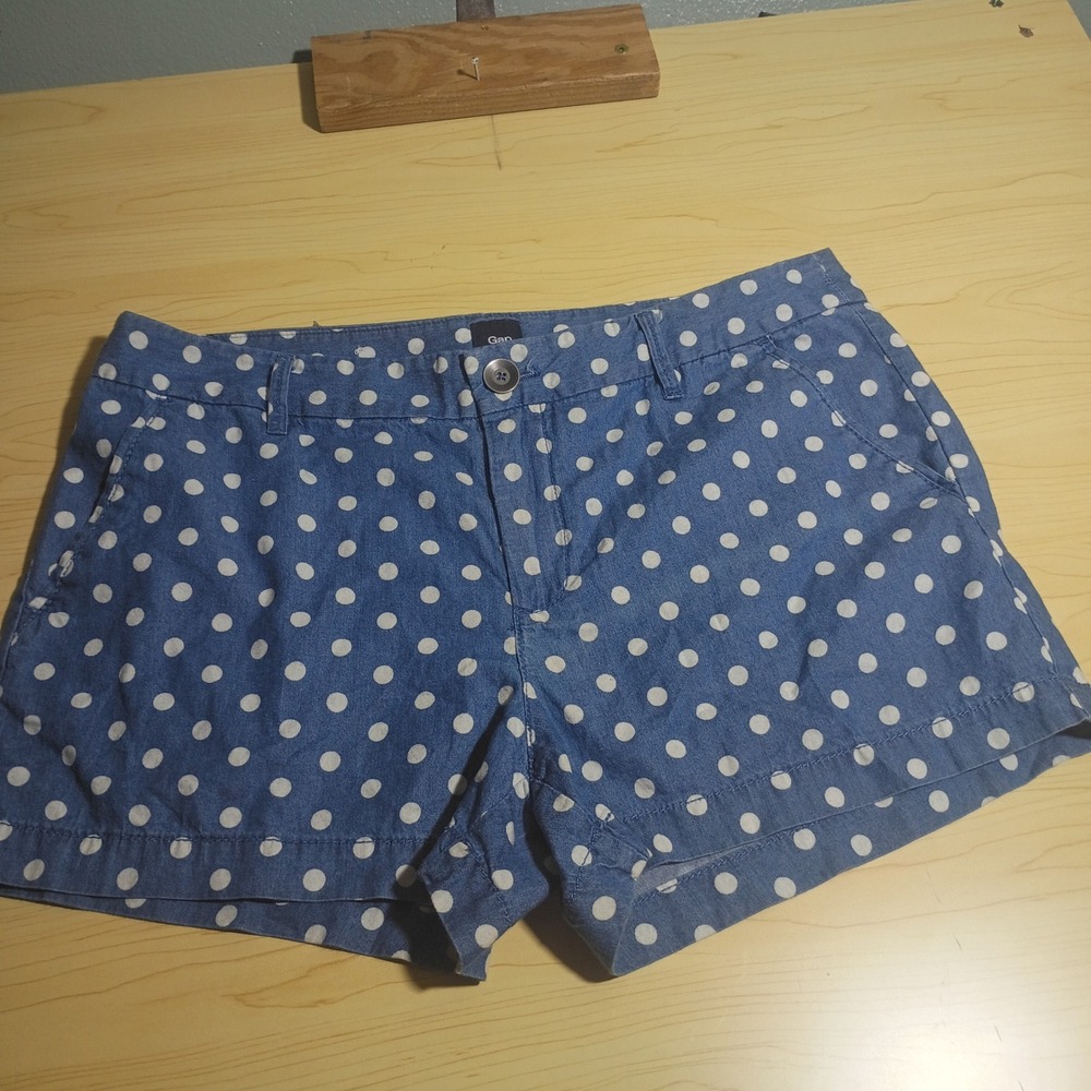 Gap Chino Shorts Women 10 Blue Polka Dot Mid Rise Cotton Blend 3.5in Inseam